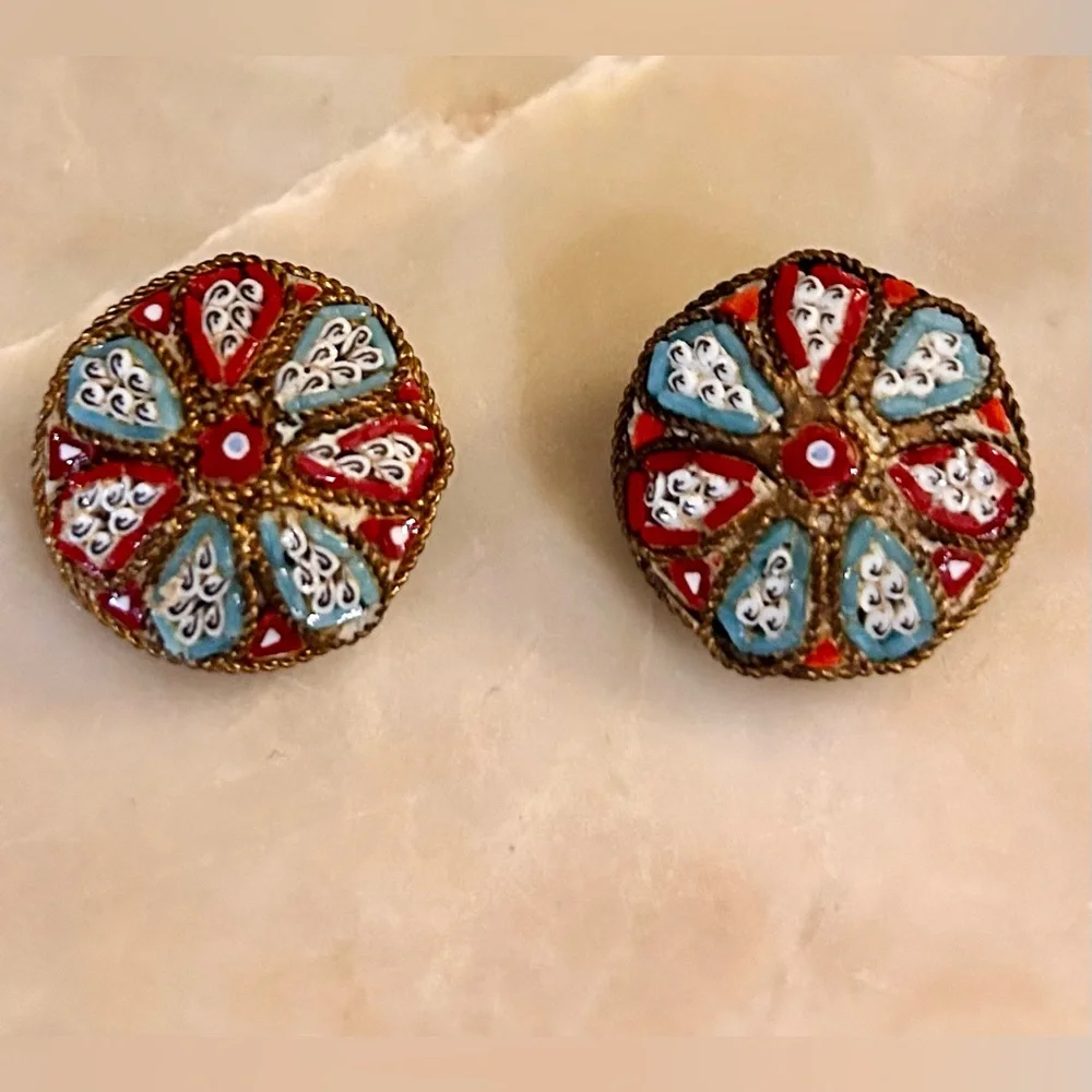 Vintage  Micromosaic Clip on Earrings - Picture 8 of 14